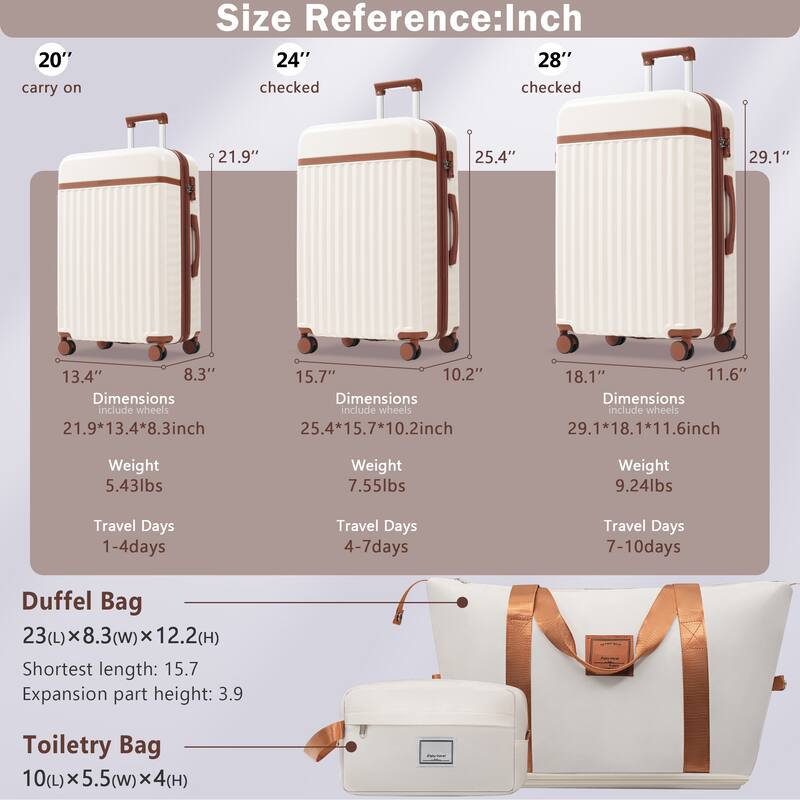 Luggage Set 5 Piece, Hardside Carry on Suitcase , Expandable Luggage with Travel Bags Spinner Wheels TSA Lock