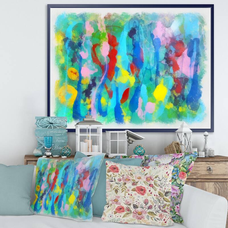 Designart "Hand drawn Multi color Floral Pattern" Large Abstract Framed
