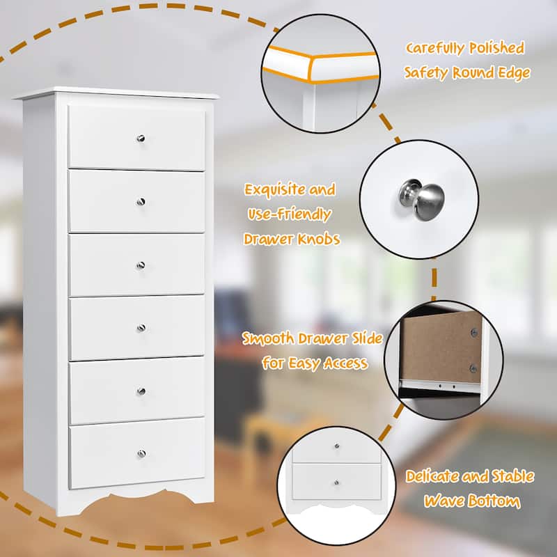 6 Drawer Chest Wooden Dresser Clothes Organizer Bedroom