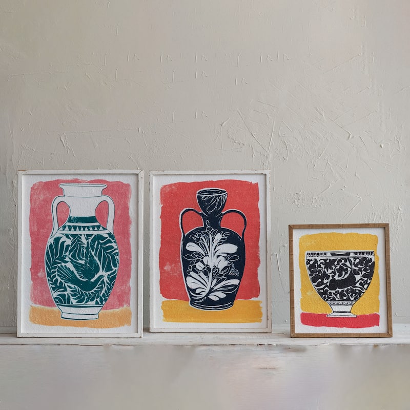 Wood Framed Painted Bowl Wall Art