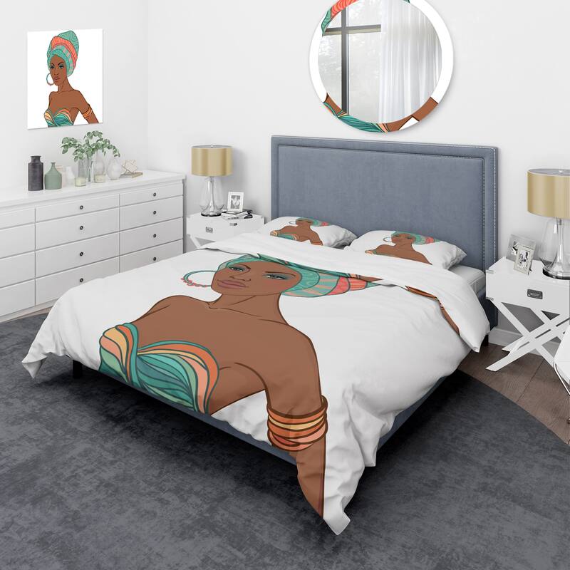 Designart 'African American Woman With Earring & Turban' Modern Duvet Cover Set