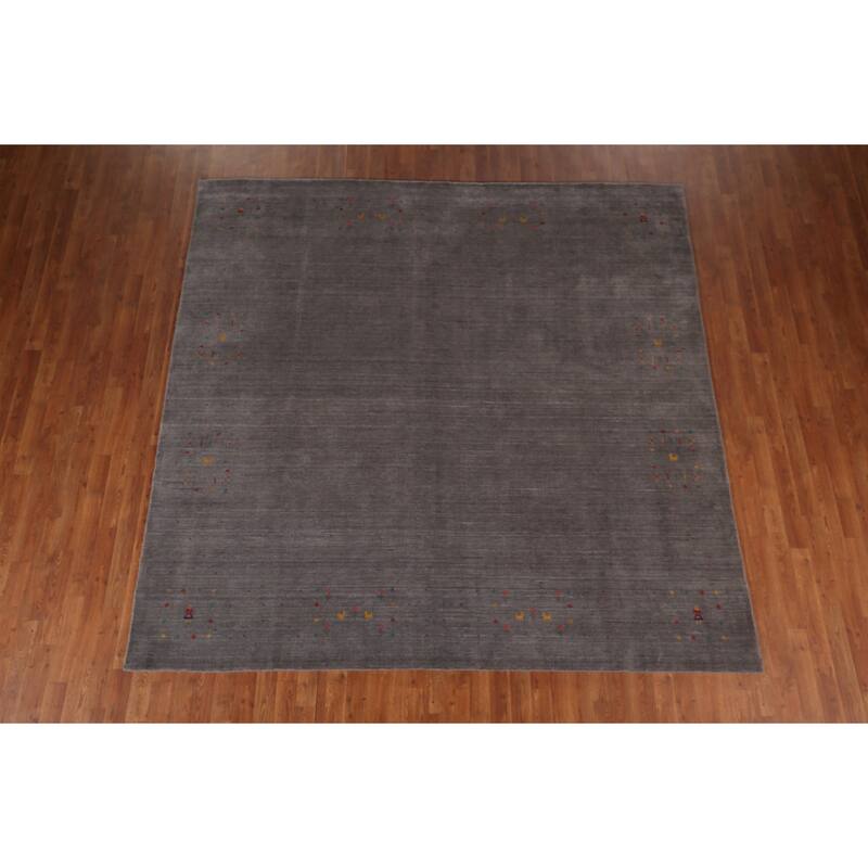 Gray Gabbeh Square Area Indian Rug Hand-Knotted Wool Carpet - 8'6"x 8'6"