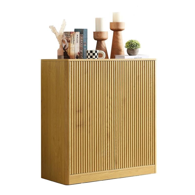 Fluted 31.5" Sideboard with Curved Design 2-Door Storage Cabinet for Stylish Organization