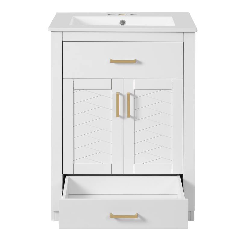 24'' Freestanding Bathroom Vanity with White Integrated Ceramic Sink - 24'' x 18.3'' x 34.5''