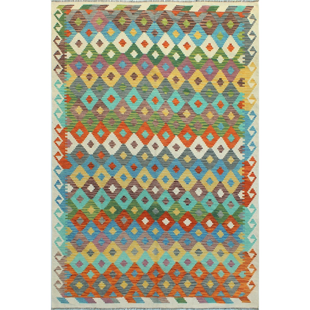 Flatweave Xesu Red/Blue-Grey Rug - 6'8" x 9'9"