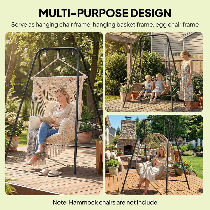 Outsunny Hammock Chair Stand, Free Standing Heavy Duty Hanging Swing Chair with Anti-Slip Foot Pads, 2 Carabiners