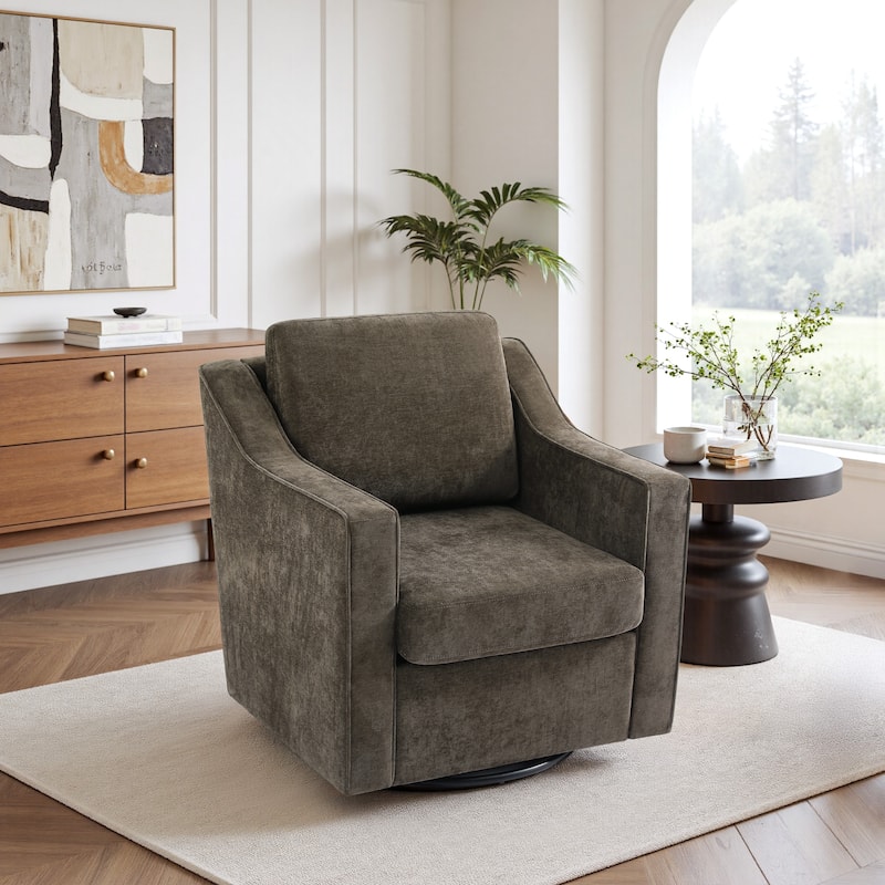 30'' W Vegan Leather/Chenille Swivel Accent Chair with Armrest - Light Coffee-Chenille