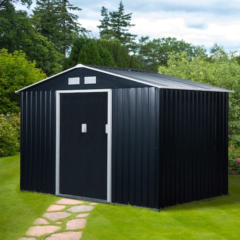 Outsunny 9' x 6' Grey Metal Garden Shed
