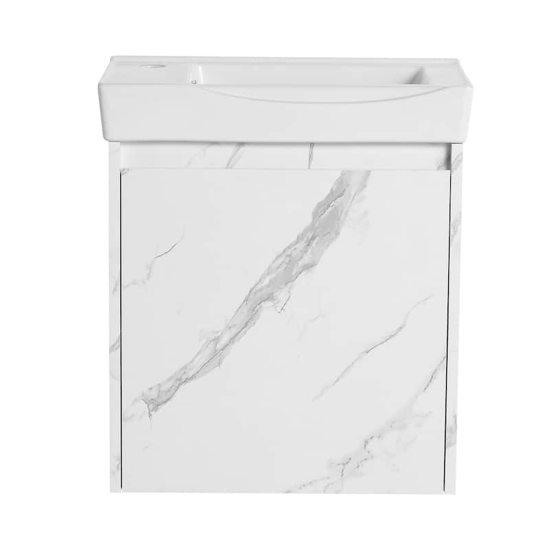 Wall Mounted Bathroom Vanity with Ceramic Sink - Carrara White