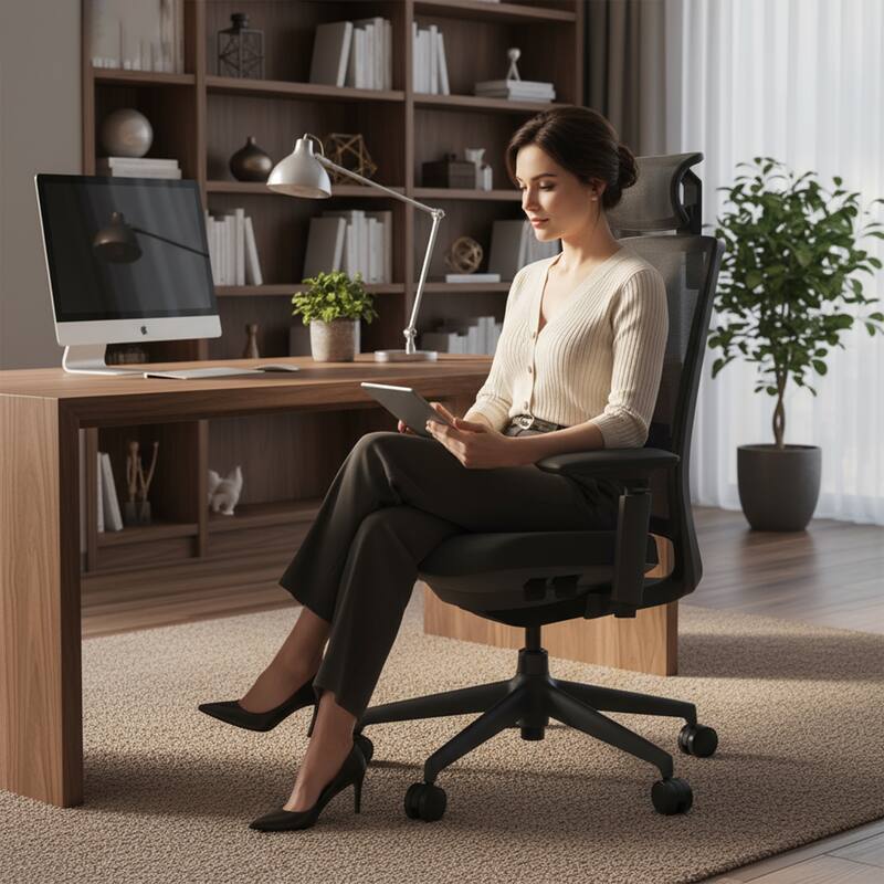 Ergonomic Office Chair, Mesh High Back, 4D Arms, Lumbar Support, Coral