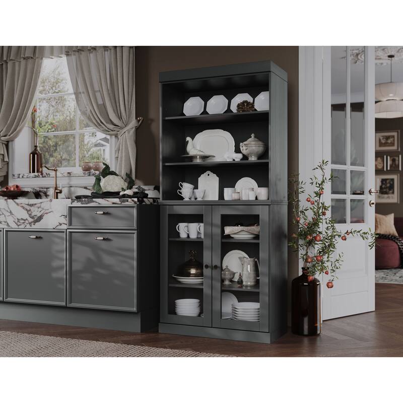100% Solid Wood 32" Kitchen Pantry Cabinet with 2 Doors by Palace Imports