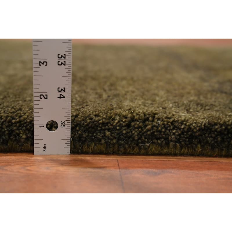 Hand Knotted Oriental 100% Wool Carpet Modern Solid Green Gabbeh Runner Rug - 4' 9'' X 2' 5''