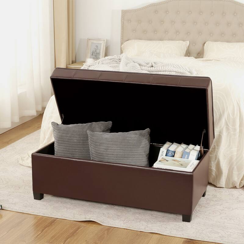 Adeco 40" Faux Leather Storage Ottoman Bench with Tufted Button - 40"X18.8"X16.5"