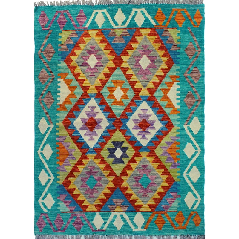 Flatweave Raedeman Red/Green Rug - 3'3" x 4'9"