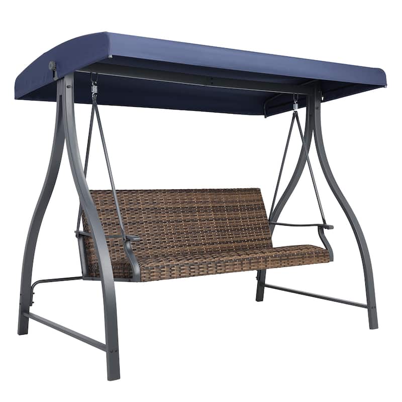 Aoodor 3-Seat Outdoor Rattan Patio Swing with Adjustable Canopy - Stylish Comfort for Your Porch, Garden, and Yard