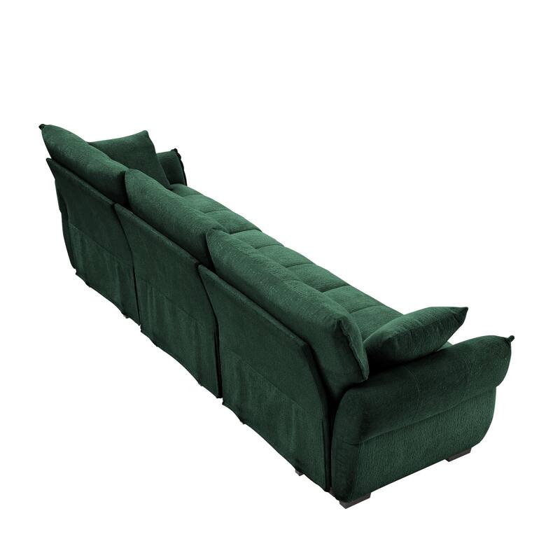 Tufted Sectional Sofa with 2 Pillows, 110" Modern Chenille Comfy Couches for Living Room, Lounges, Flared Arms Upholstered Sofa