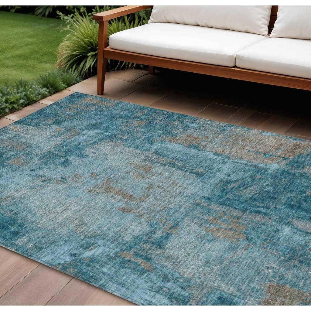 HomeRoots Abstract Transitional Rectangle Outdoor Rug
