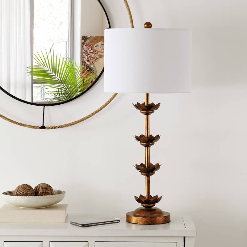 SAFAVIEH Lighting Chayah 32-inch Antique Gold Leaf Table Lamp (Set of 2) - 14"x14"x32" - 14Wx14Dx32H