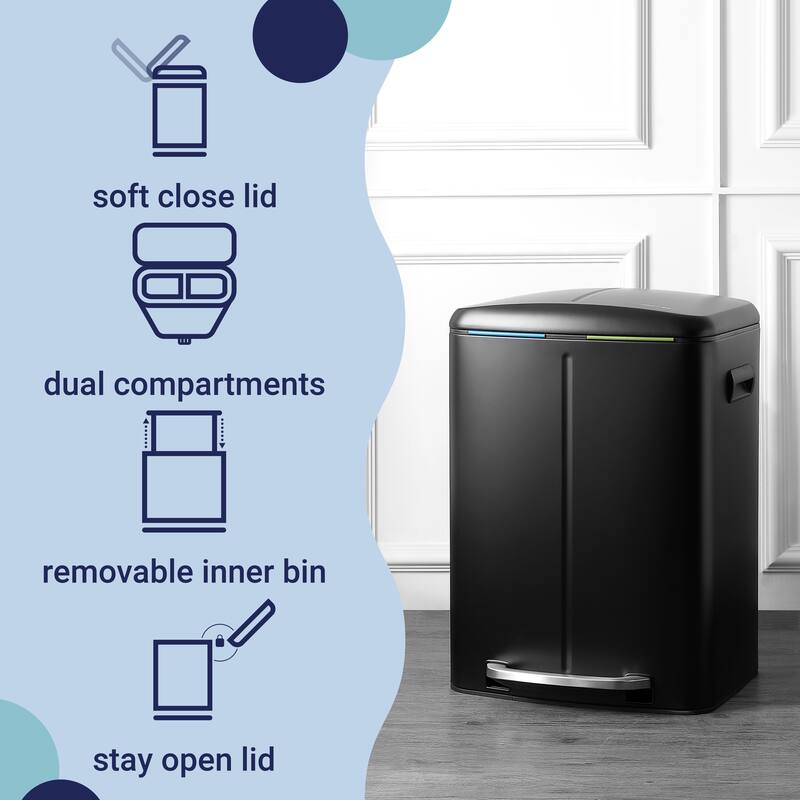 happimess 10.6-Gallon Double Bucket Trash Can with Soft Close Lid