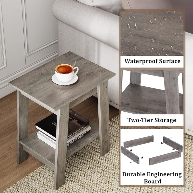 , Rustic Side Table with Storage Shelf, Small Center Table