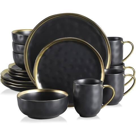 Aura 16pc Dinnerware Set with Gold Trim, Service for 4