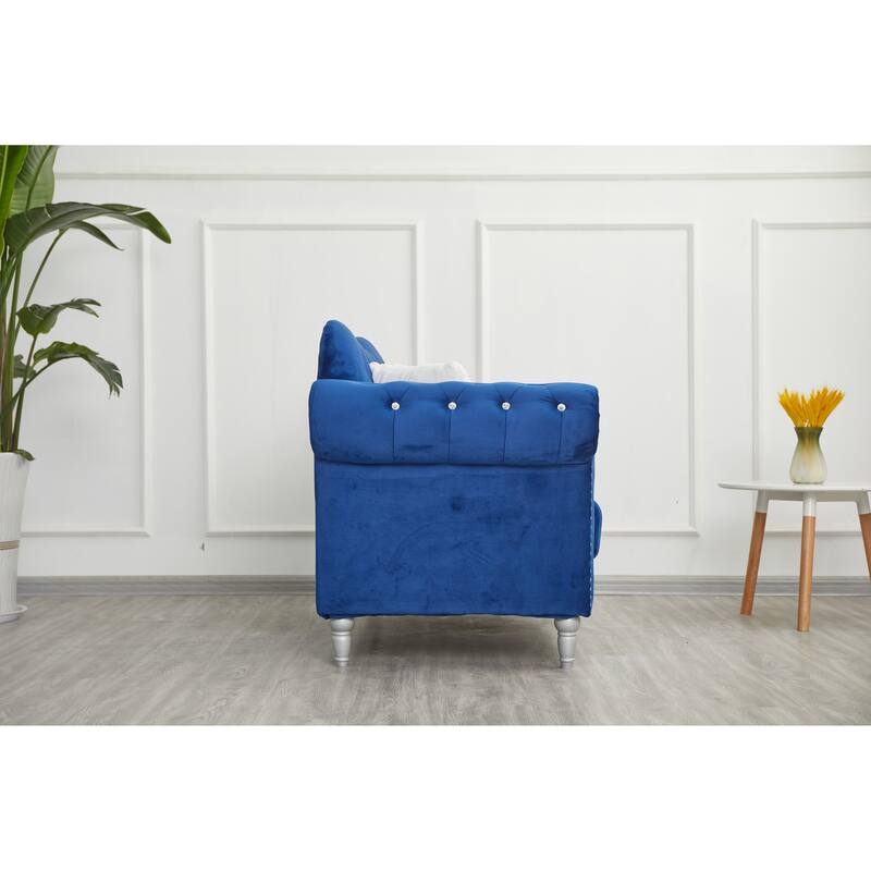 Velvet Rolled Arm Chesterfield Loveseat