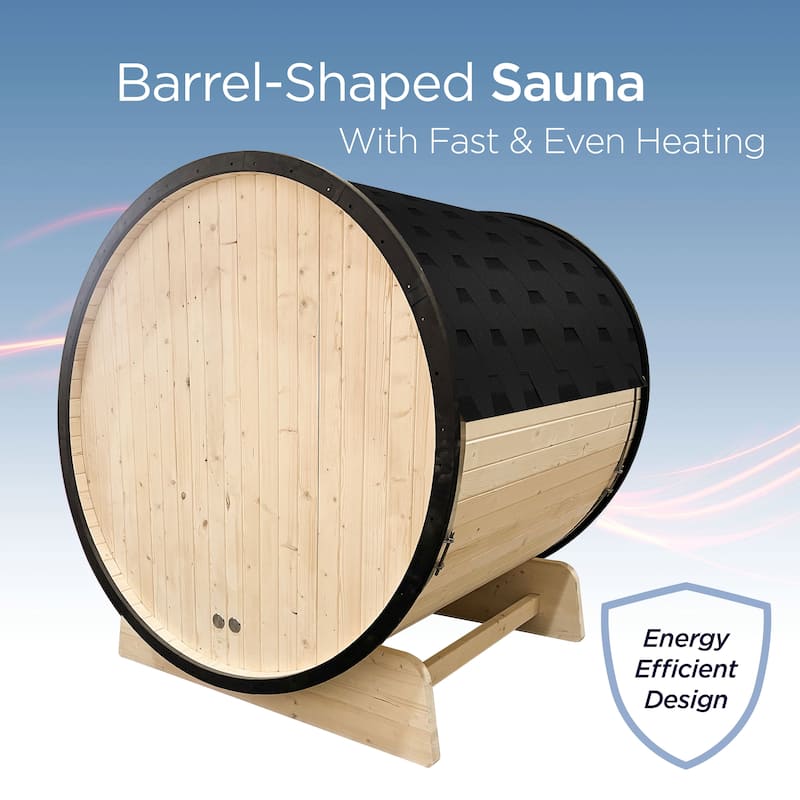 ALEKO Celasia Outdoor 4 Person Pine Wood Dry Wet Barrel Sauna with Heater and Roof