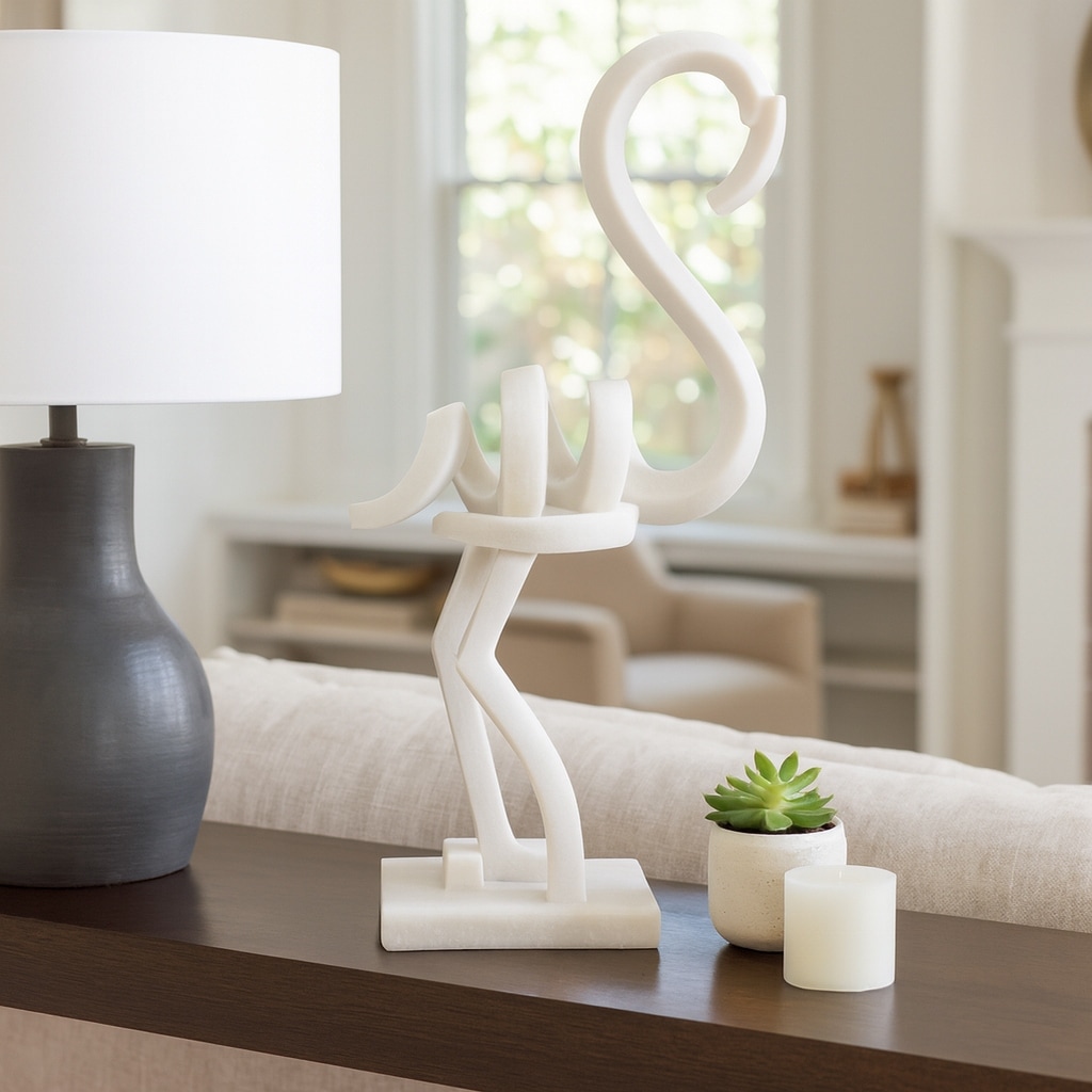 Resin Flamingo Sculpture Modern Abstract Figurine - 19" White - 9" x 4.5" x 18.75"