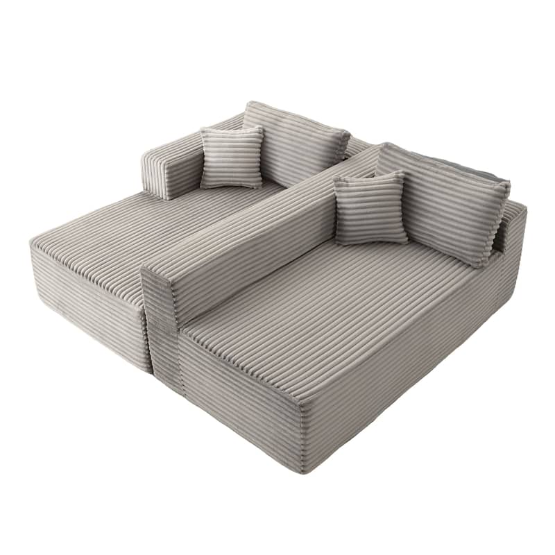 Modular L Shaped Sectional Sofa with Chaise Lounge, Corduroy Upholstered Boneless Sleeper Sofa, Compression Sofa with Deep Seat