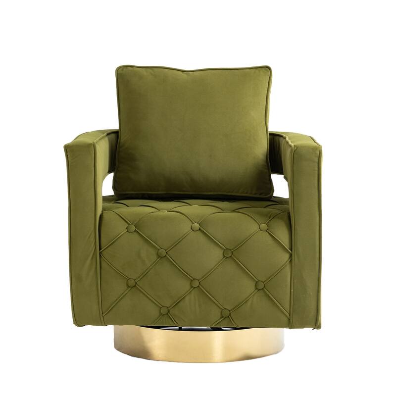 Fabric pull buckle living room rotating leisure chair, reception and negotiation chair - Olive