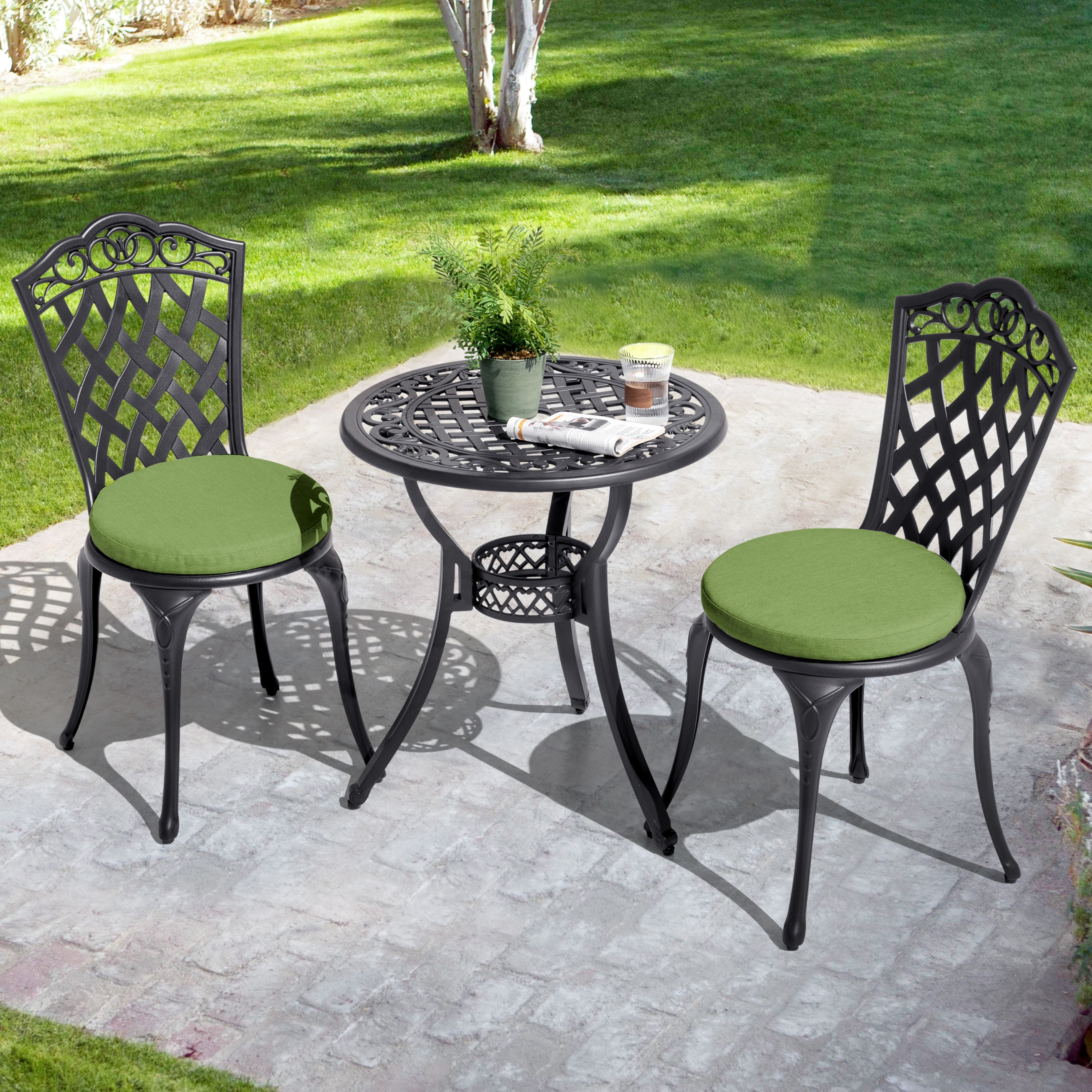 Nuu Garden Patio 3-Piece Cast Aluminum Bistro Set with Cushions, Umbrella Hole