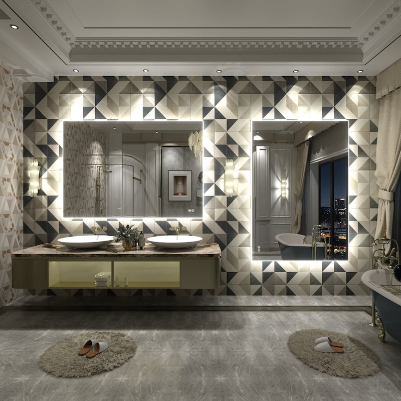 Frameless Anti-Fog 3 Colors Dimmable LED Backlit Wall Bathroom Vanity Mirror