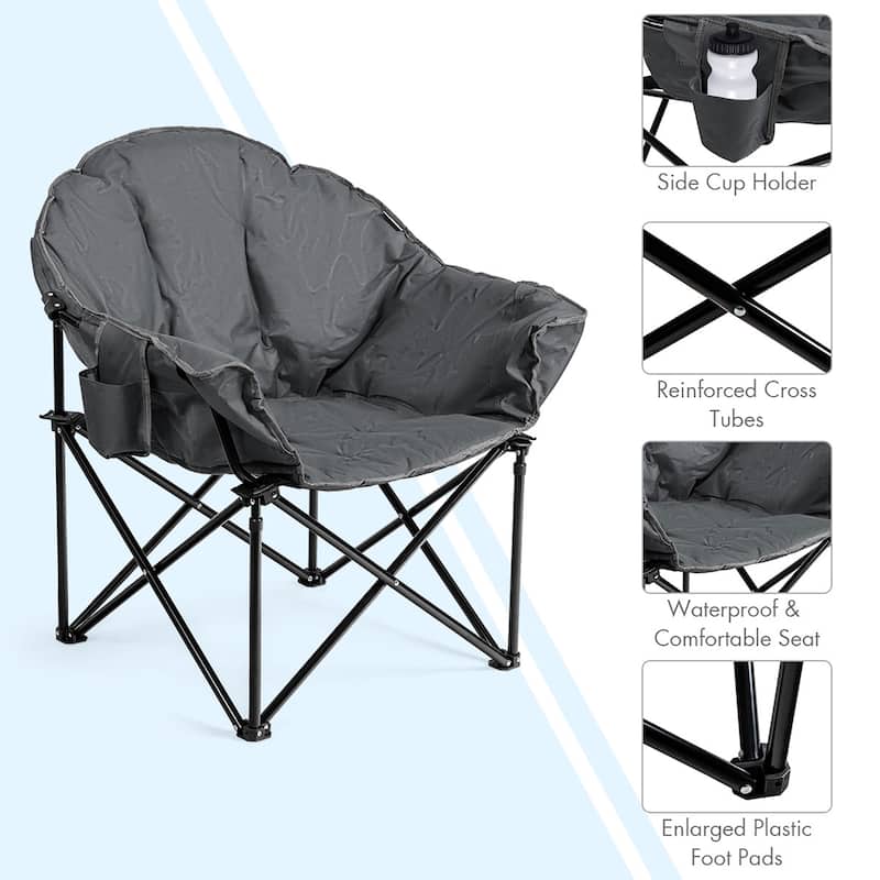 Costway Folding Camping Moon Padded Chair with Carry Bag Cup Holder - 32''x 31.5''x 35.5''