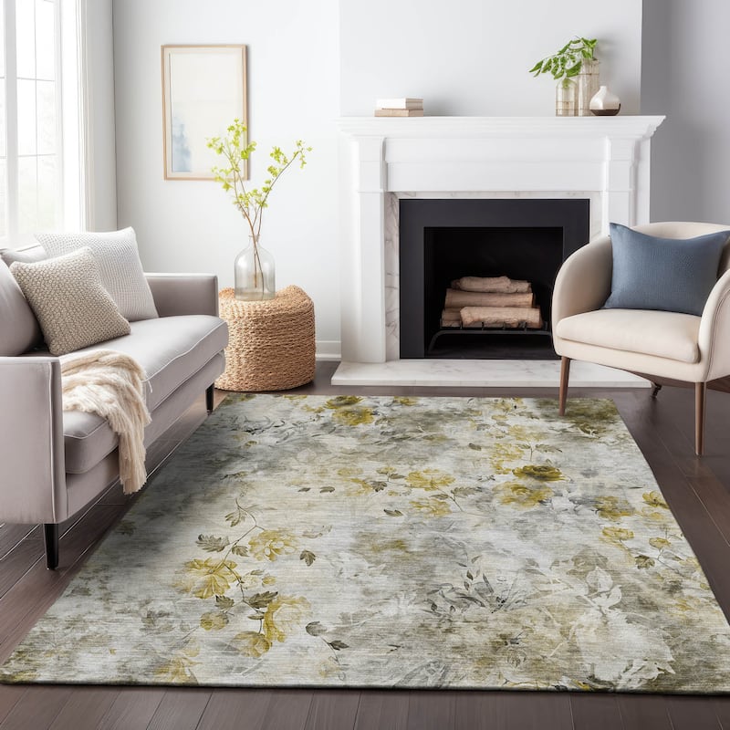 Premium Washable Super Soft Modern Floral Mayfield Rug - Taupe - 10' x 14' - Rectangle
