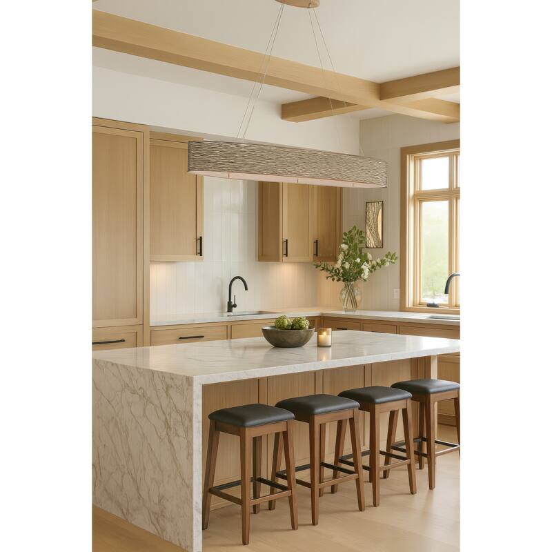 Varaluz Flow Oval Linear Pendant w/Fabric Shade - Hammered Ore - 4-Light - 48"W