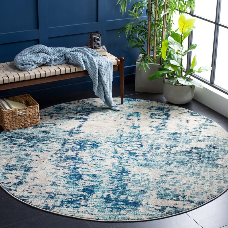 SAFAVIEH Madison Poranna Modern Abstract Rug - 6'7" Round - Ivory/Turquoise - Round