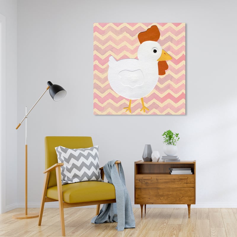 Wynwood Studio Canvas Animals H for Hen White and Pastel Pink Modern & Contemporary Wall Art Canvas Print - 30 x 30