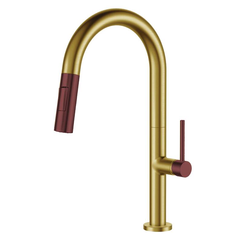 Fine Fixtures Pull Down Single Handle Kitchen Faucet - Satin brass - Red