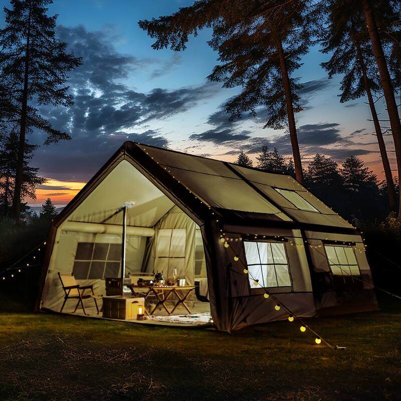 Erommy Inflatable Camping Tent, Glamping Tents 4 Season Waterproof Windproof Cotton Tent with Stove Jack & Mesh Windows & Pump