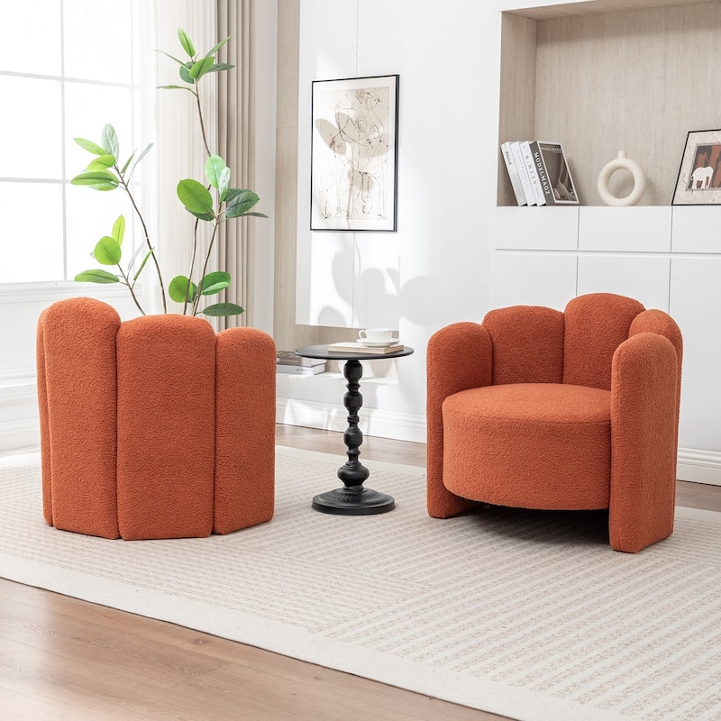 SEYNAR Modern Glam Teddy Fabric Upholstered Round Accent Chair with Flower Shaped Back Design Set of 2