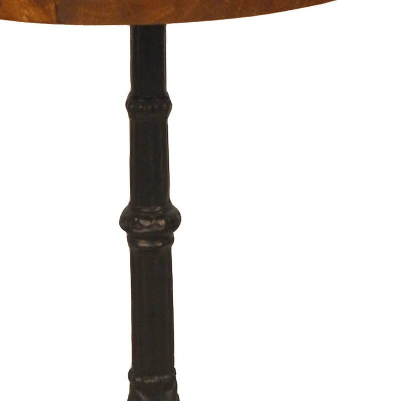 HomeRoots 28" Black And Wood Brown Solid Wood And Iron Round End Table - 28