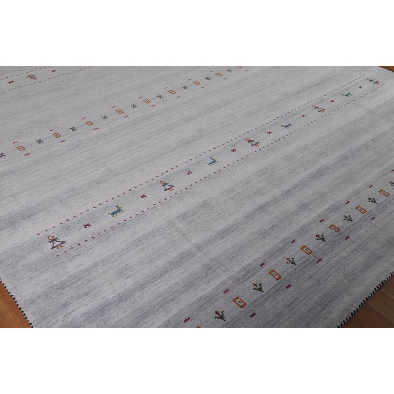 Hand Knotted Oriental 100% Wool Carpet Tribal Animal Pictorial Greys & Charcoal Gabbeh Area Rug - 9' 9'' X 8' 2''