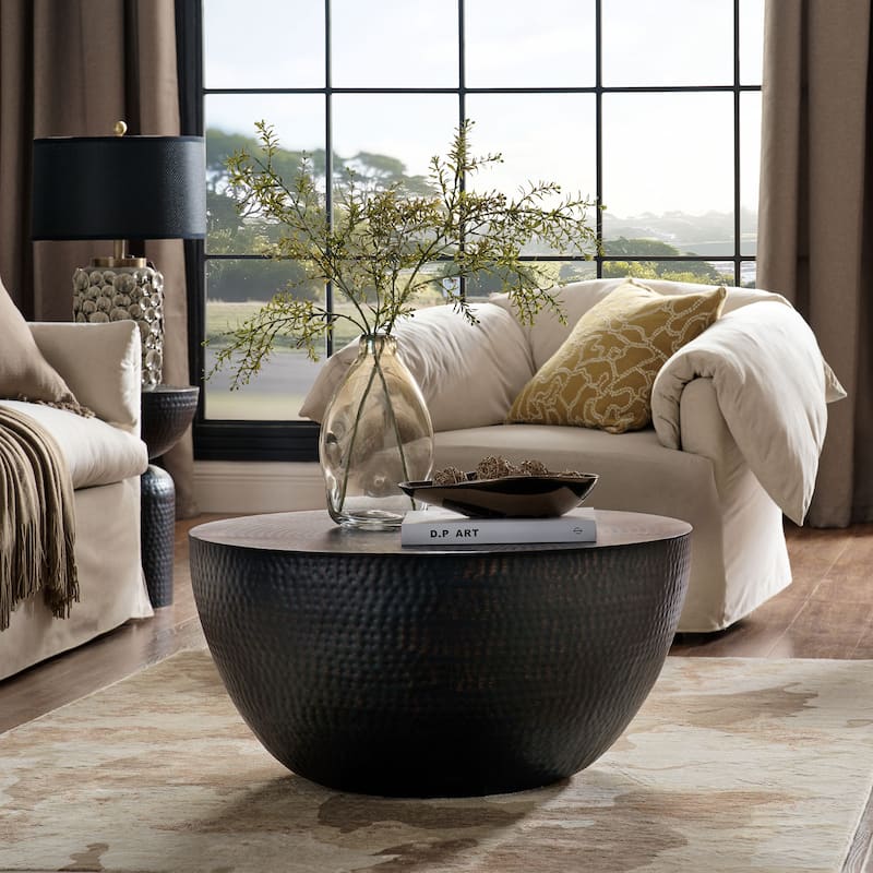 Mella 32 Inch Metal Hammered Coffee Table - Black