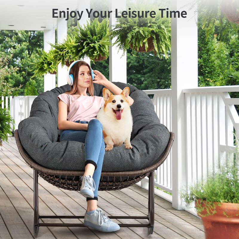 Outdoor Rattan Rocker Recliner Chair With Polyester Padded Cushion