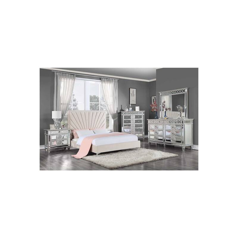 Gothic Glamour Queen Bed - Velvet Upholstered Platform Bed Frame - Modern Bedroom Furniture