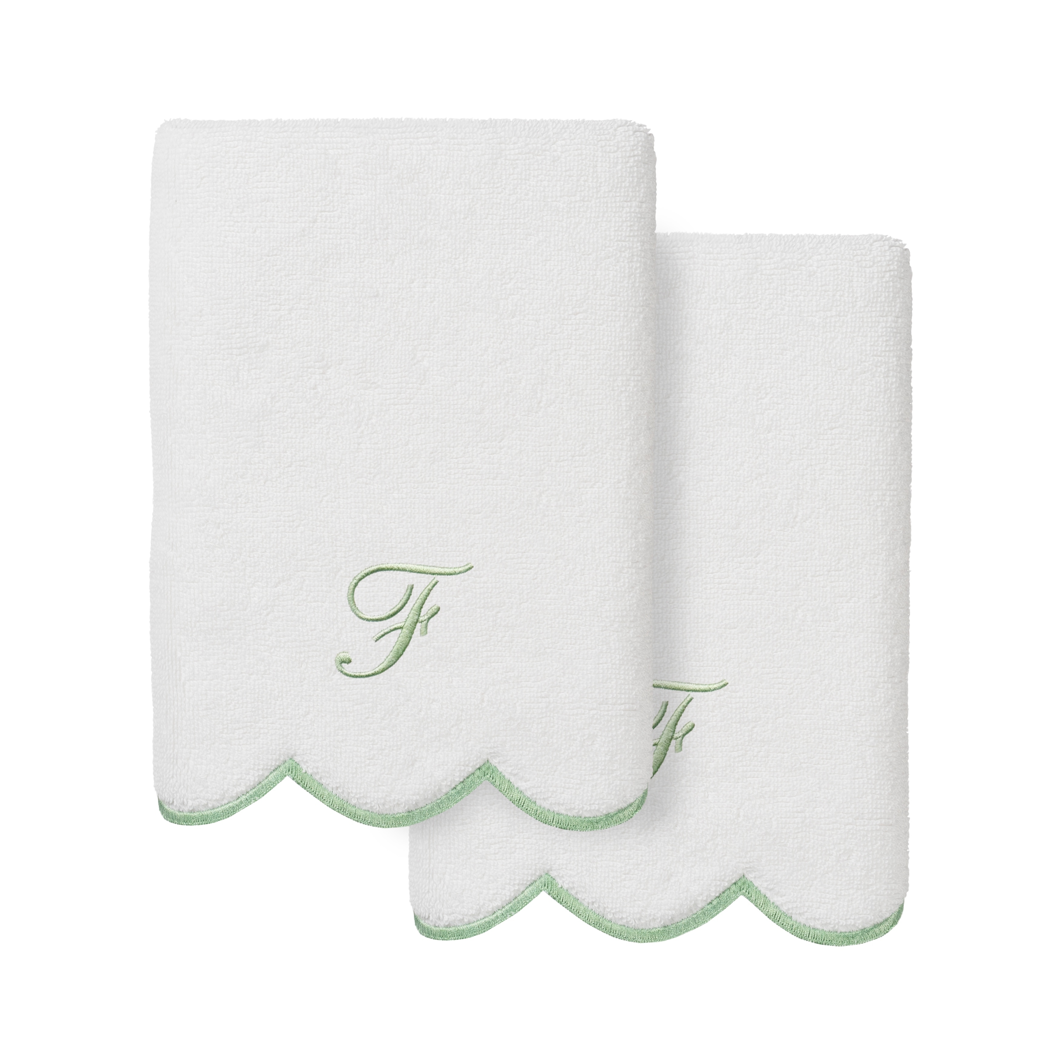Authentic Hotel and Spa 100% Turkish Cotton Green ADORNIA Scallop Personalized 2 Piece Hand Towel Set - 2 Hand Towels