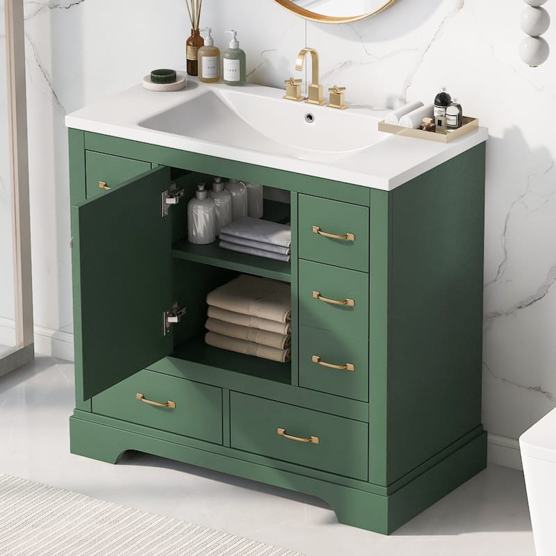 36 inch MDF Freestanding Bathroom Vanity Set with Adjustable Shelf - 36" x 18"