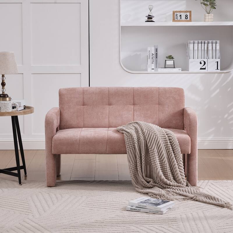 Modern 2-Seater Sofa Armchair with Chenille Fabric, for Living Rooms, Bedrooms, Lounges and Reading, Pink