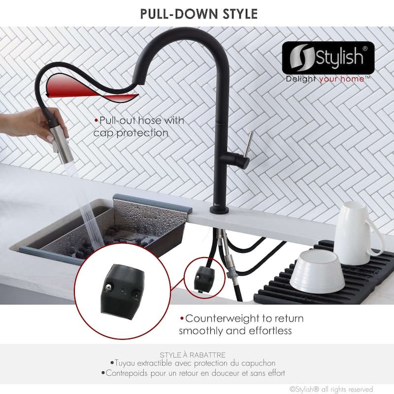 Single Handle Pull-Down Sprayer Kitchen Faucet K-141 - Height: 17.25" Spout H: 9" Spout R: 9"