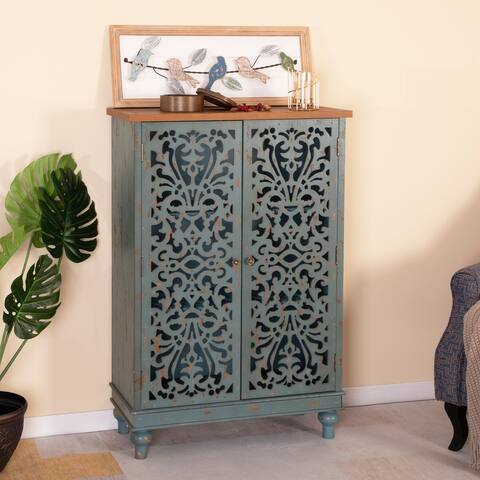 PHI VILLA 2-door Retro Antique Hollow-Carved Storage Cabinet